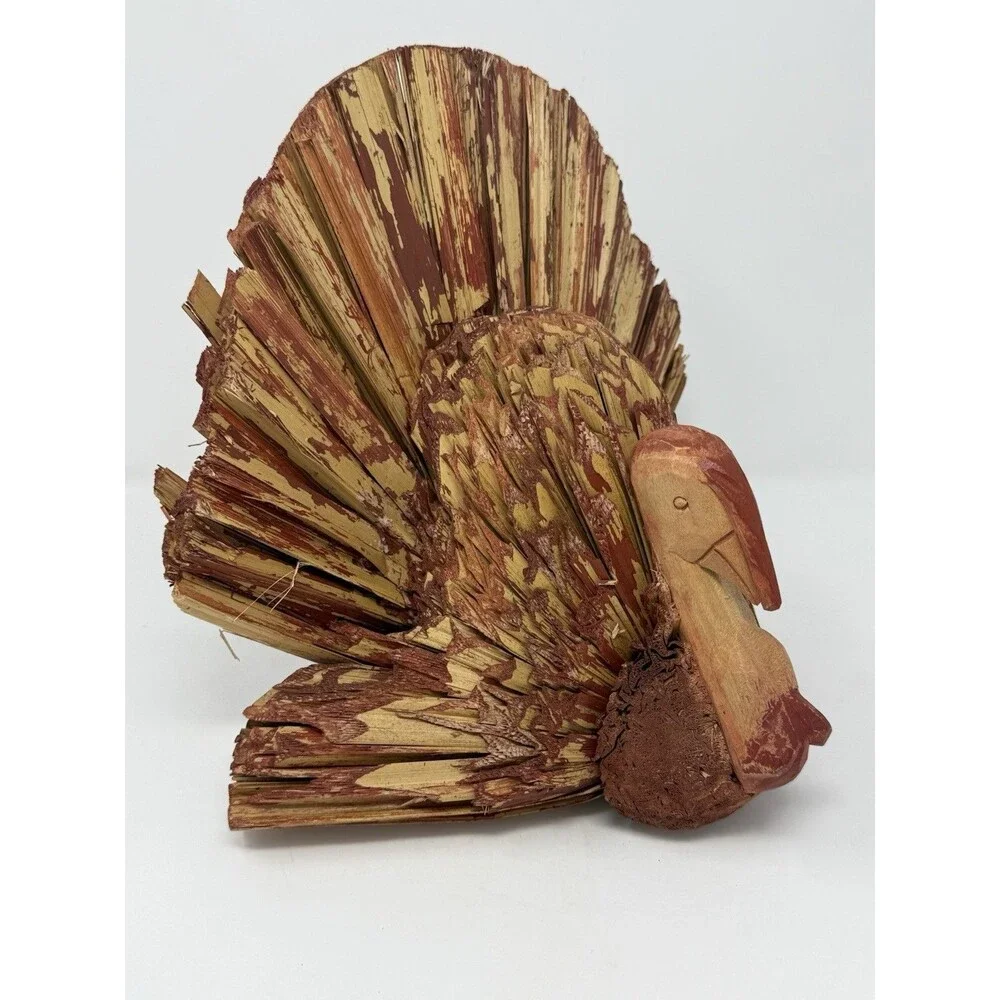 Turkey Tabletop Centerpiece Decor Decoration Made from Wood & Reed 13